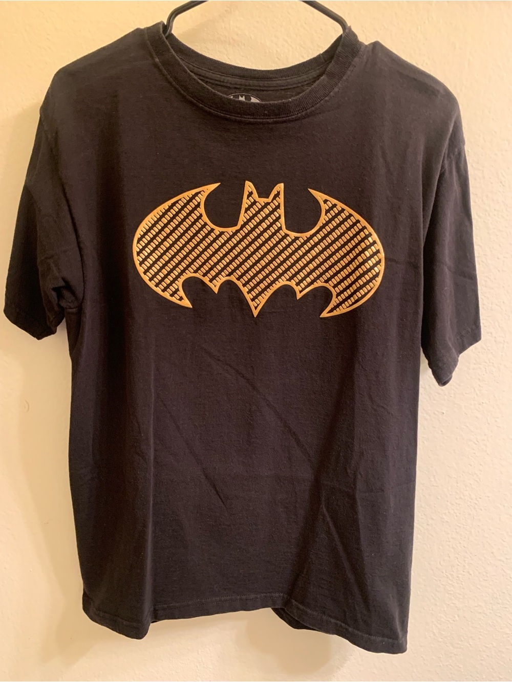 DC Comics Black Tee with Gold Batman Emblem